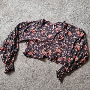 Free People Secret Garden Black Floral Blouse